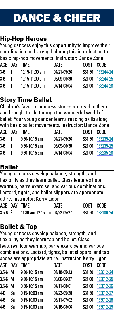 DANCE & CHEER Hip-Hop Heroes Young dancers enjoy this opportunity to improve their coordination and strength during t   