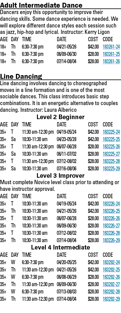 Adult Intermediate Dance Dancers enjoy this opportunity to improve their dancing skills  Some dance experience is nee   