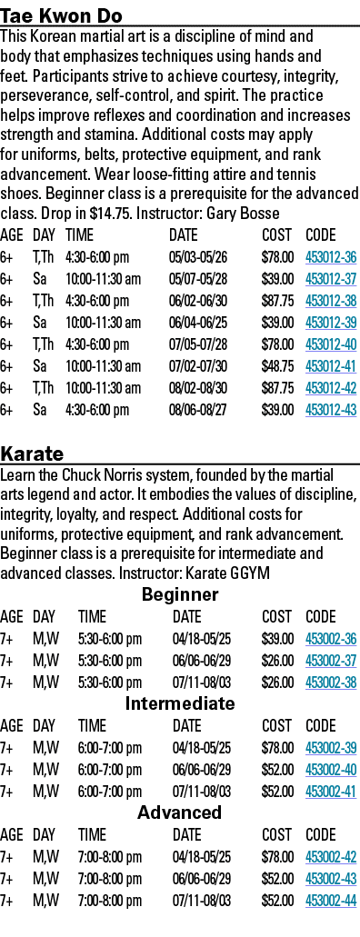 Tae Kwon Do This Korean martial art is a discipline of mind and body that emphasizes techniques using hands and feet    