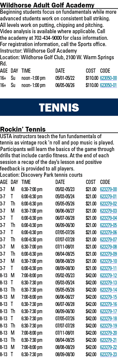 Wildhorse Adult Golf Academy Beginning students focus on fundamentals while more advanced students work on consistent   