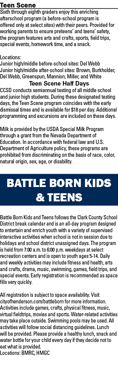 Teen Scene Sixth through eighth graders enjoy this enriching afterschool program (a before-school program is offered    